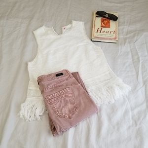 Chelsea & Violet White Fringed Sleeveless Top